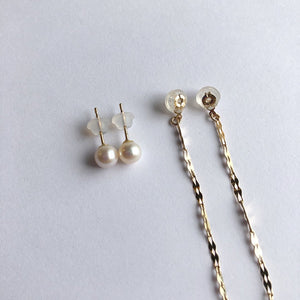 K10YG Round Pearl x Large Design Chain Back Catch / Set(ピアス)