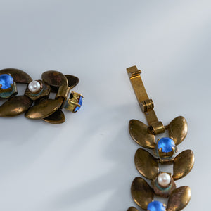 Paris Vintage Parts Re-Jewelry Bracelet / Blue Flowers / ブレスレット