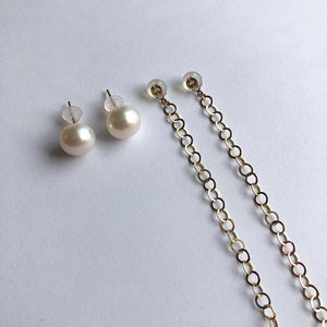 K10YG Button Pearl x Circle Chain Back Catch / Set(ピアス)