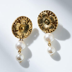 Paris Vintage Flower Button Re-Jewelry / ピアス