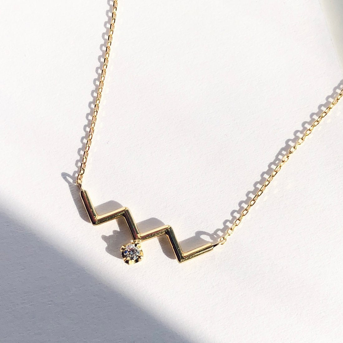K18YG Zig Zag Necklace with a Dia（ネックレス）
